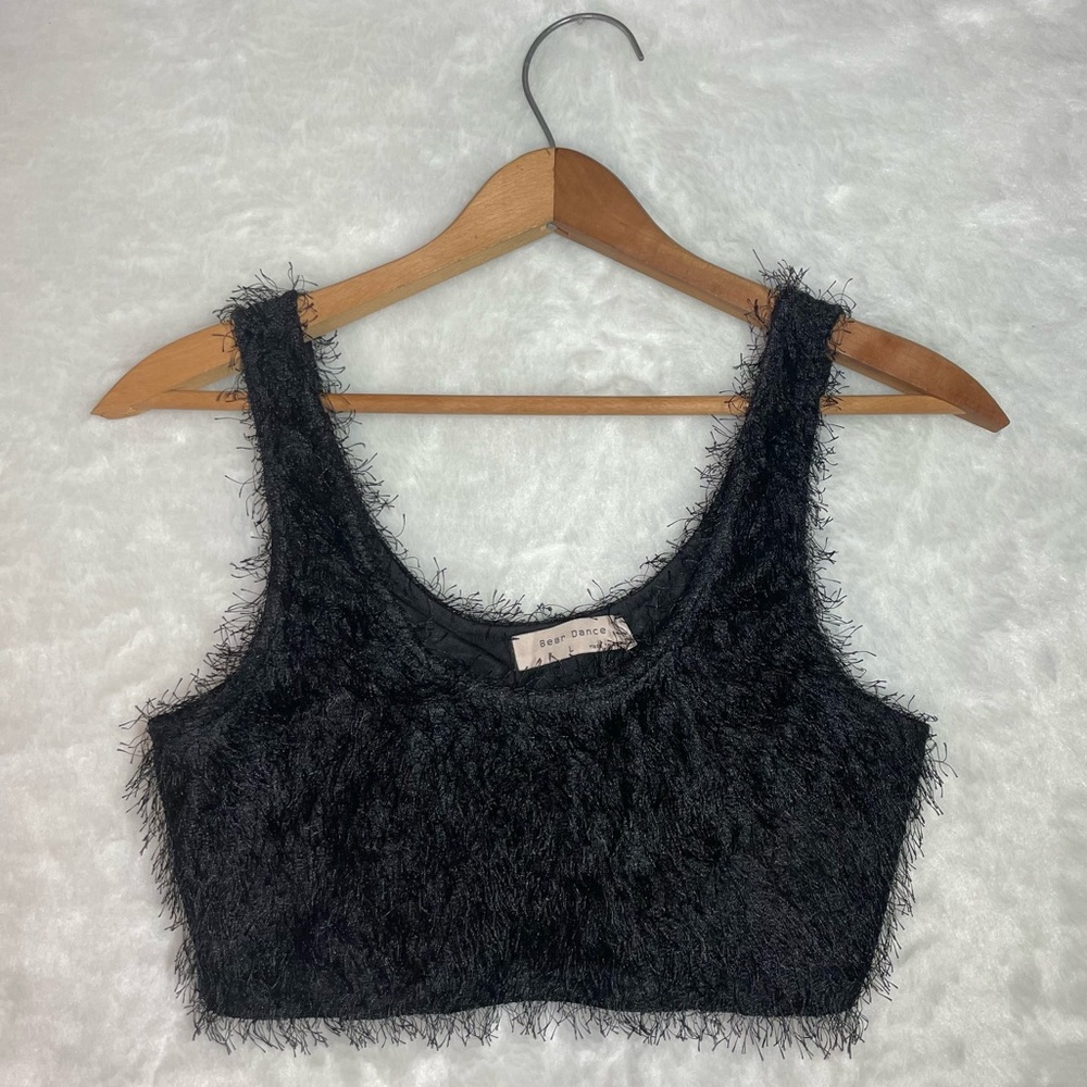 Black bralette fuzzy crop top